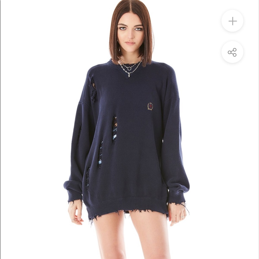 LF Oversized Distressed Sweater Navy
